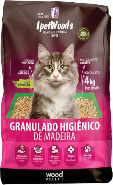 GRANULADO HIGIÊNICO DE MADEIRA IPET WOOD'S P/Gatos 4KG