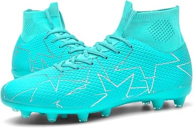 Chuteiras de futebol unissex masculinas, branco/preto/azul FG/AG, cano alto, botas de futebol para jovens e treinamentos profissionais, Azul, 39