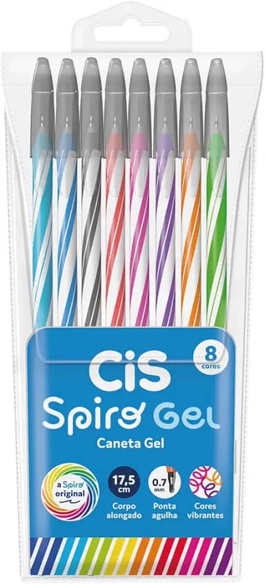 Caneta CIS SPIRO GEL Estojo com 8 Cores