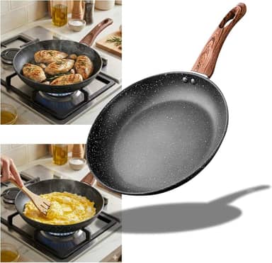 Frigideira Antiaderente 20 cm Indução — Revestimento Cerâmico Durável, Fácil Limpeza, Cabo Soft-Touch — Ideal Omelete, Carnes, Legumes PRETA | CABO JÁ MONTADO