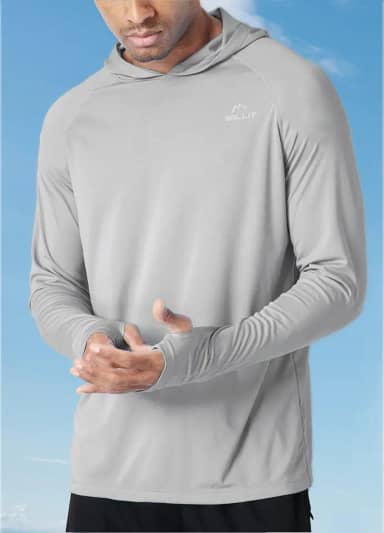 Camisas de sol masculinas FPS 50+ proteção com capuz Rash Guard FPS UV camisa manga longa pesca ao ar livre leve