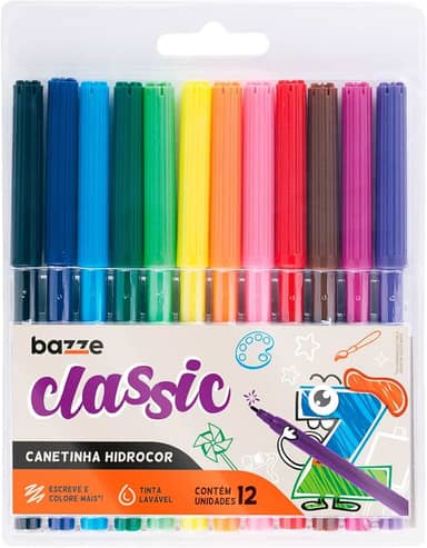 Bazze Hidrocor - Ponta Fina Classic, 12 Cores