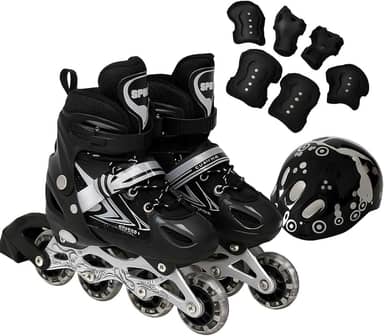 Patins Roller Inline 4 Rodas Skates Ajustavél com Roda Iluminada Jovens e Adultos, Para iniciantes, Uso Interno e Externo + Kit Completo com Capacete e Proteções