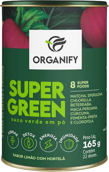Organify SUPERGREEN Suco verde em pó Libera toxinas Fibras Energia Imunidade