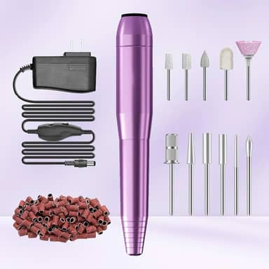 Máquina de perfuração de unhas móvel USB Home Lite para iniciantes – Kit de lixa de unha portátil com 6 brocas e 50 faixas de lixamento para polimento doméstico de acrílico e gel, uso DIY, roxo
