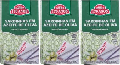 3X Sardinha Portuguesa em Azeite de Oliva Extravirgem - Rico em Ômega 3 - RAMIREZ -125g - Tampa Abre Fácil.