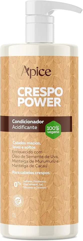 Ápice Condicionador Crespo Power Acidificante | Tratamento da Porosidade com Óleo de Semente de Uva e Manteigas Vegetais | 1000ml