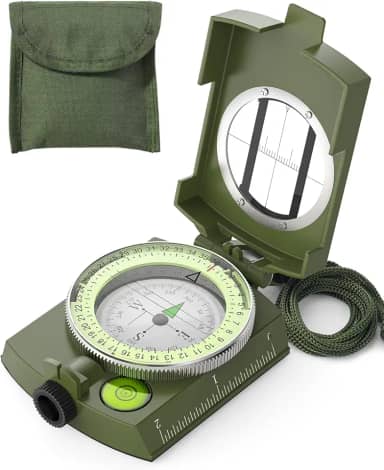 Sportneer Bússola militar para visualização de lentes com bolsa de transporte, à prova d'água e à prova de trepidação, verde militar