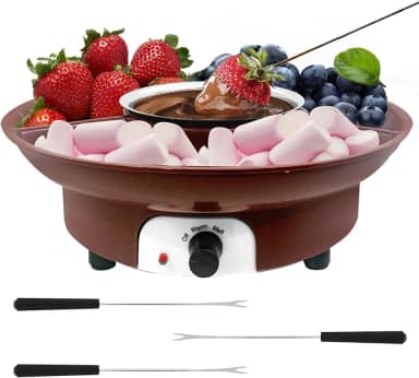Conjunto elétrico de panela de fondue para chocolate e queijo nacho, kit de fondue de chocolate com garfos, controle de temperatura, tigela removível de 255 g, conjunto de presente para encontros