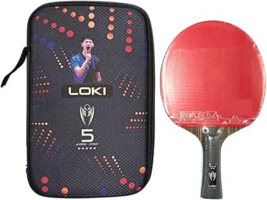 Loki K5 Series, Raquete de Tênis de Mesa Profissional com Borrachas Rxton, 7 Folhas, Cabo Flared, com Capa Protetora