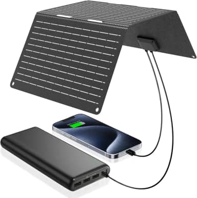 Ecosonique 30 W painéis solares portáteis carregador solar dobrável com USB C USB A carregamento rápido à prova d'água para acampamento, mochila compatível com celular, iPhone, iPad, Samsung Galaxy,