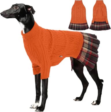 IECOii Vestido suéter feminino de tricô para cães médios, laranja, grande - suéteres de inverno com gola rolê com orifício para trela, macio e elástico, adorável vestido para foto de Natal de Ação de