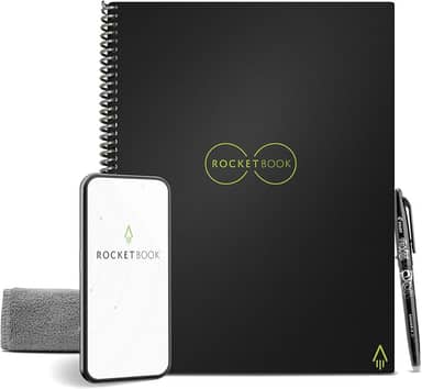 Rocketbook Caderno reutilizável inteligente com 1 caneta Pilot Frixion e 1 pano de microfibra, 21,5 x 27,9 cm, Infinity Black