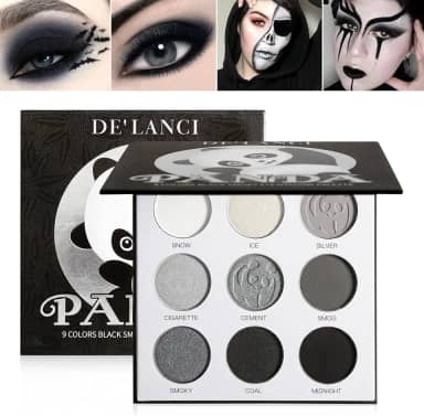 ecofavor Paleta de sombras pretas esfumaçadas, DE'LANCI PANDA 9 cores preto verdadeiro cinza escuro fumê gótico palete de maquiagem, 9 cores fosco suave brilho alto pigmentado básico preto branco