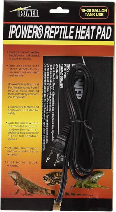 iPower Aquecedor de tapete de calor para répteis de 15,2 x 20,3 cm, almofada de aquecimento de terrário de 20,3 cm para anfíbios e animais de estimação, preto