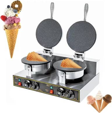 MáQuina EléTrica De Casquinha De Sorvete, MáQuina De Casquinha Crocante Com Aquecimento De Dupla Face, Massa Antiaderente/FáCil De Limpar, (50~250°C / 0-5 Minutos),Doublehead