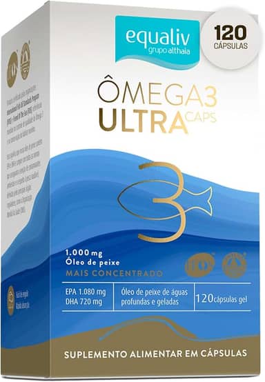 EQUALIV - Ômega 3 Ultra Caps - Suplemento Alimentar Concentrado à Base de Óleo de Peixe - Rico em Vitamina E - Sem Glúten - 120 Cápsulas em Gel, 1000mg