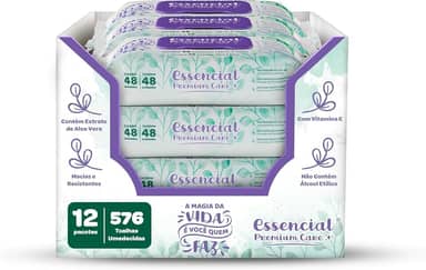 KIT LENÇO UMEDECIDO ADULTO 12 PACOTES 48fls - Essencial Premium Care