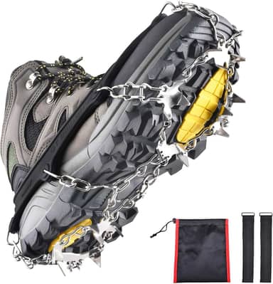 Azarxis Walk Traction Gelo Neve Cleat Treads Grippers Crampons Creepers with 19 Spikes for Shoes Boots Men Women Walking Climbing Hiking Fishing Heavy Duty Anti Slip Aço Inoxidável, Preto, Large