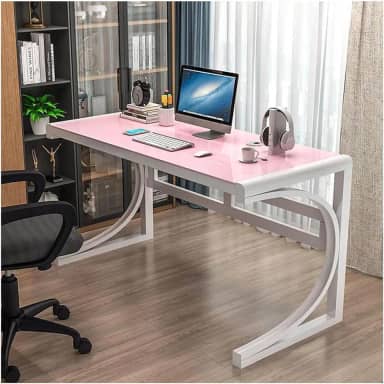 Mesa de computador de vidro temperado, mesa de jogos com moldura de aço carbono, mesa de escritório em casa, mesa de trabalho, fácil de instalar para sala de estar, quarto, escritório E 80 x 60