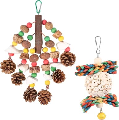 2 peças de brinquedo para mastigar papagaio, seguro, rico em nutrientes, colorido, gaiola de pássaro, brinquedo de mordida contendo osso de choco para presente de papagaio de pássaro