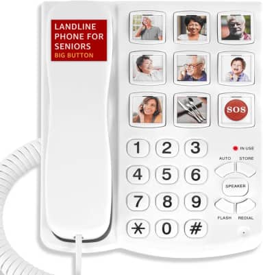 Uvital Telefone de botão grande para idosos, telefone fixo com 9 botões grandes de discagem com um toque, chamadas viva-voz, toque alto, fácil de usar para telefone com deficiência visual para idosos