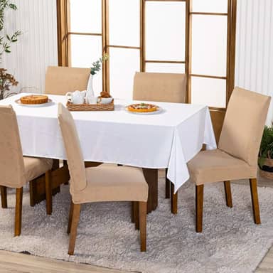 Kit com 6 Capas de Cadeira Lisa Ajustável com Elástico - Protetor Decoração Moderna Para Cozinha Jantar em Malha Gel Helanca (Bege)