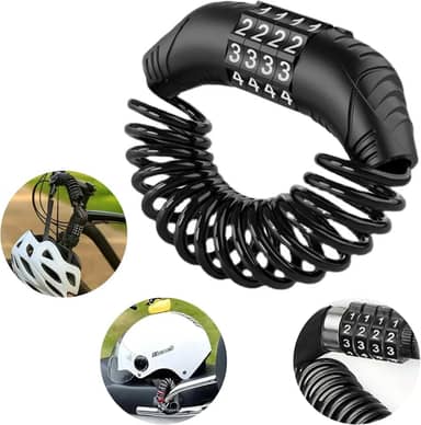 Cadeado de Capacete com Senha 4 Dígitos – Cabo Espiral Antifurto 1,5 M – Trava Leve e Portátil para Moto, Bike e Patinete – Segurança e Praticidade no Dia a Dia