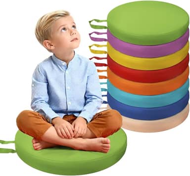 THMINS Pacote com 8 almofadas redondas de 38 cm com alças de espuma de 6 cm de espessura, assentos flexíveis de sala de aula para creche, pré-escola, aprendizagem infantil, cores sortidas