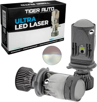 Kit Lâmpada H4 Ultra Led Laser Mini Projetor Canhão Super Foco Tiger