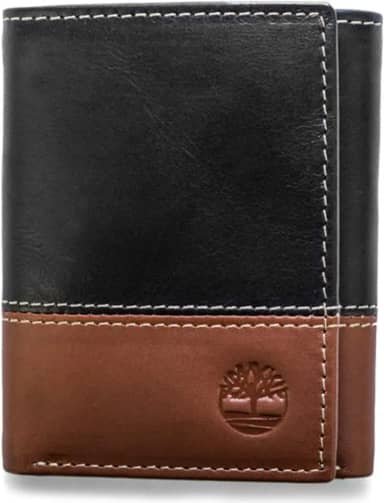 Carteira masculina Timberland de couro dobrável com porta-documento, Black/Brown (Hunter), tamanho único
