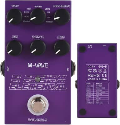 KINGSTER M-VAVE VEDO Pedal de Delay Digital Elemental: 9 Efeitos de Atraso, Modos TAP/HOLD, Alimentação USB/DC 9V, Design em Ferro Roxo Resistente - Perfeito para Guitarra, Baixo