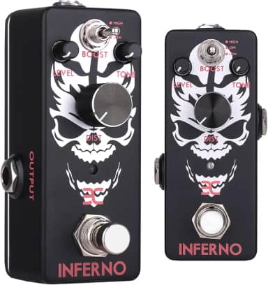 EX Pedal de guitarra Inferno Death Metal Distortion, mini pedal de efeitos de guitarra elétrica de alto ganho, com interruptor de boost de 3 modos, True Bypass