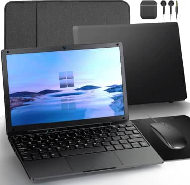 G-Anica Laptop, laptop win11, 8 GB + 128 GB, processadores Celeron Dual Core, laptops de 10 polegadas, Bluetooth WiFi, webcam HDMI e bolsa para laptop, mouse, mouse pad, fone de ouvido (cinza)