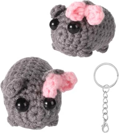 Chaveiro de hamster triste, fofo, crochê, hamster, meme, pelúcia, positivo, hamster, malha, hamster, triste, boneca de tricô com laço para escritório, mesa, decoração de casa, presente