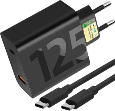 Carregador Turbo 125W Duas Portas + Cabo USB Tipo C de 1m, Compatível com Tipo C, Iphone 15,16, IOS, Android, Galaxy, Xiaomi, Motorola, Samsung, Tablets, Notebooks, Carga até 8x + Rápida Premium