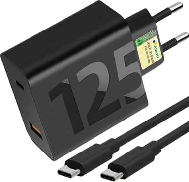 Carregador Turbo 125W Duas Portas + Cabo USB Tipo C de 1m, Compatível com Tipo C, Iphone 15,16, IOS, Android, Galaxy, Xiaomi, Motorola, Samsung, Tablets, Notebooks, Carga até 8x + Rápida Premium