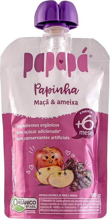 Papapá, Papinha Orgânica de Frutas, Sabor Maçã e Ameixa, 100g, Sem Açúcar Adicionado, Ingredientes Naturais