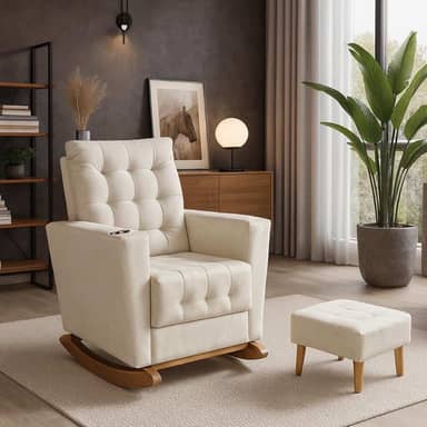 Poltrona Duna Amamentação Balanço e Puff Bege Claro