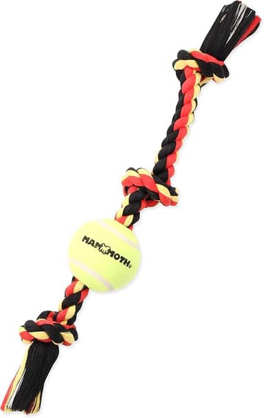 Mammoth Pet Products Mammoth Flossy Chews Color 3 Nó Tug Com Bola De Tênis Padrão – Brinquedo De Puxar De Algodão E Poliéster Premium Para Cães – Interativo – Brinquedo De Corda Para Cães Médios – 50 8 Cm