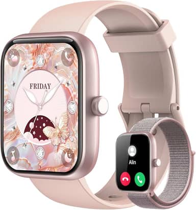 Smartwatch Feminino, Tela HD de 1,83" Relógio Fitness com Alexa, 120 Esportes, Frequência Cardíaca e Monitoramento do Sono, IP68 à rova d'água, Compatível com Android iOS, 2 Pulseiras (Rosa)