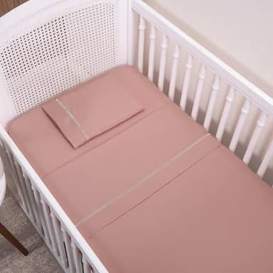 Jogo de Lençol Infantil Para Berço Americano Micropercal 200 Fios 3 Peças (Rosê)