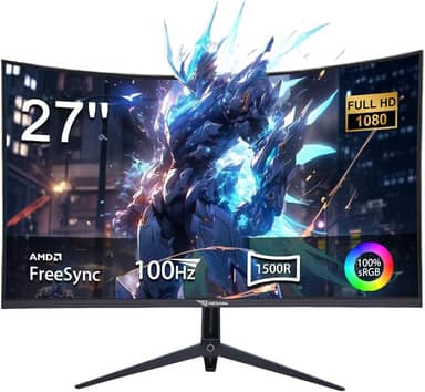 Monitor Curvo 27 Polegadas 100Hz com Painel VA e AMD FreeSync - Imersão Total em Curvatura R1500, Cores 100% sRGB,Suporte VESA,Perfeito para Uso como Monitor de PC em Casa, Escritório e Jogos