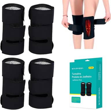 Joelheira Magnética com Turmalina – Auto Aquecimento, Alívio de Dores, Artrite, Artrose e Fadiga Muscular – Neoprene Ajustável (2 Unidades)