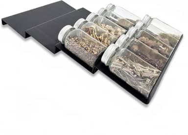 Organizador de gaveta de especiarias, pacote com 4 organizadores de temperos, expansível de 22 a 45 cm, organizadores de temperos de cozinha e armazenamento para gaveta (frascos não incluídos), preto