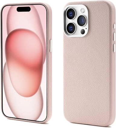 Capinha Premium de Couro Anti Impacto – Compatível com Modelos de iPhone (Carregamento Sem Fio Magnético),À Prova d’Água e Poeira, Botões de Metal e Proteção da Câmera (cor-de-rosa, iPhone 15 Pro Max)