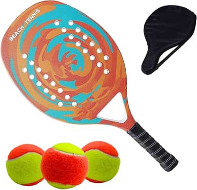Kit Raquete Para Beach Tennis Profissional em Fibra Carbono Com Capa Protetora e 3 Bolinhas de Beach Tennis Para Iniciantes e Profissionais