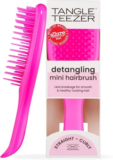Escova de cabelo desembaraçadora The Mini Ultimate Detangler para todos os tipos de cabelo, ideal para o uso em fios úmidos. Cor: Rosa