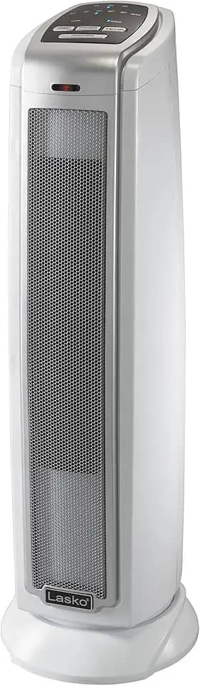 Lasko Aquecedor de ambiente de cerâmica oscilante para casa com proteção contra superaquecimento, temporizador, 57,5 cm, prata, 1500 W, 5775