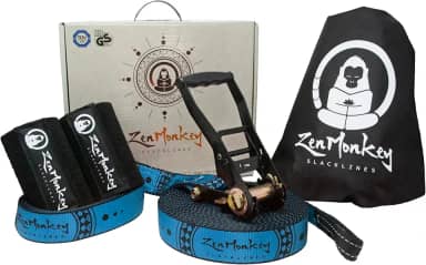 ZenMonkey Slacklines Kit com protetores de árvores, bolsa de transporte e instruções (sem garantia de versão em português) – Fácil configuração para a família, crianças e adultos
